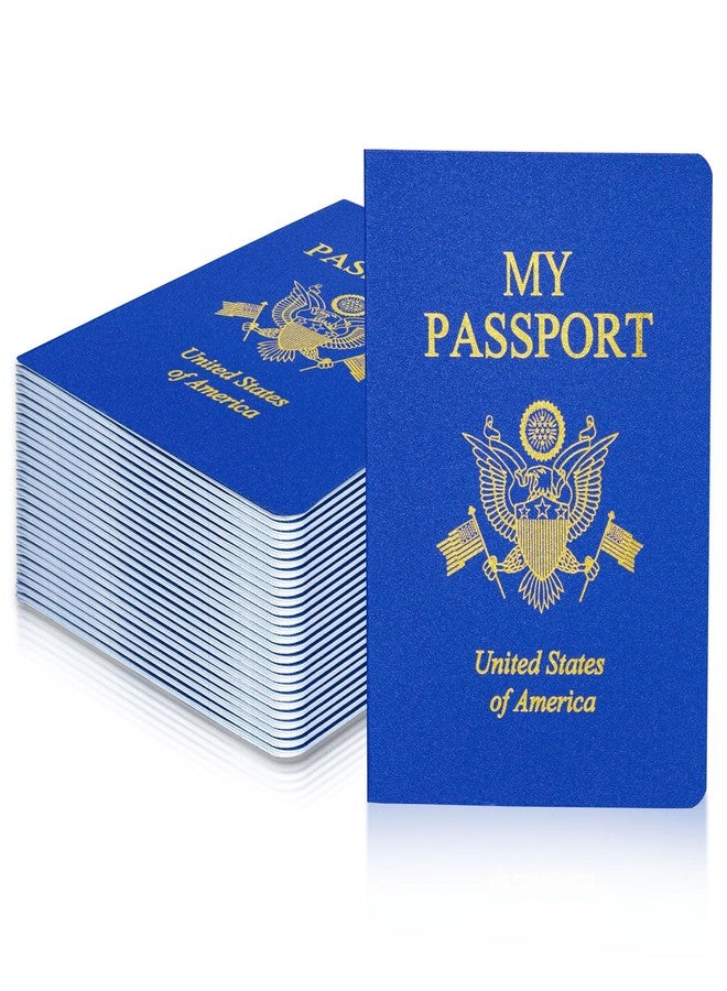 XIISVINT 30 Pcs Blank Passport Notebook Blue Passport Book Fake Passport Travel Journal Sticker Collection Book for Kids School Projects World Travel Pretend Activity Party Favors, 5.51x3.9 Inch - Image 1